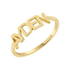 With our 14K Solid Gold Linear Name Ring you can now wear your name or the name of your loved one on your ring stack. Each name ring is custom CAD and casted with a 1.2mm square wire band attached on,  giving your finger all the vibes with a easy and light wear. Letter height measures at 5MM width. Bold yet comfortable, this piece will be your new favorite. 

Width: 5mm Letters
Solid 14K Gold
Lifetime Guarantee
Made in Los Angeles Personalized Gold Rings, Open Diamond Ring, Custom Gold Jewelry, Personalized Gold Jewelry, Diamond Drop Necklace, Mom Ring, Name Ring, Letter Ring, Name Rings