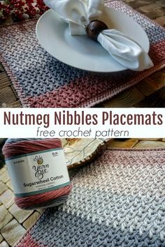 a crocheted placemat with the words nutmeg nibbles placemats free crochet pattern