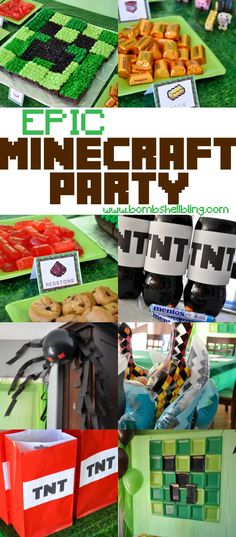 a minecraft party with lots of food and decorations