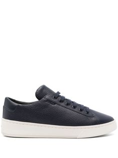 navy blue calf leather pebbled texture front lace-up fastening debossed logo to the side almond toe branded leather insole rubber sole This piece comes complete with a protective dust bag. Sporty Navy Sneakers With Stitched Sole, Classic Blue Sneakers With Textured Sole, Classic Navy Sneakers With Textured Sole, Classic Navy Sneakers With Leather Sole, Classic Navy Plain Toe Sneakers, Navy Leather Lace-up Sneakers, Navy Leather Sneakers With Leather Sole, Navy Lace-up Leather Sneakers, Navy Leather Sneakers With Perforated Toe Box