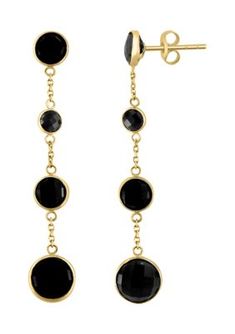 These polished 14K Yellow Gold earrings from Effy are designed with bold 6.7 ct. t.w. Onyx stones. | Effy Onyx Drop Earrings in 14k Yellow Gold Luxury 14k Gold Round Linear Earrings, 14k Gold Round Earrings For Evening, Formal Yellow Gold Linear Earrings, Elegant Faceted Yellow Gold Earrings, Formal Yellow Gold Round Linear Earrings, Fine Jewelry 14k Gold Linear Earrings, Yellow Gold Round Linear Earrings For Formal Events, 14k Gold Round Linear Earrings Fine Jewelry, Round 14k Gold Linear Earrings - Fine Jewelry