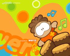 a cartoon monkey with musical notes on it's back and the word hero in front