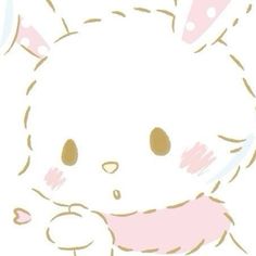 a drawing of a white rabbit with pink ears