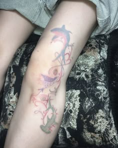 a woman's leg with tattoos on it