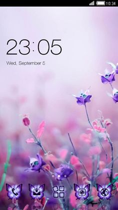 an image of flowers with the time displayed on it's wallpapers,