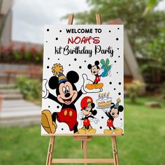 a welcome sign for a mickey mouse birthday party