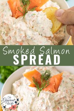 smoked salmon spread in a bowl with bread and dill sprigs on the side