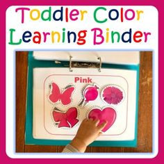 toddler color learning binder with pink butterflies