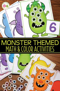 monster themed math and color activities for kids to practice number recognition with their own hands