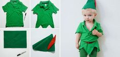 a little boy dressed up in green and wearing a elf hat with his hands on his hips