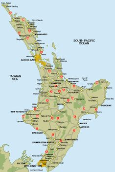 a map with all the locations and major cities in new zealand's north island