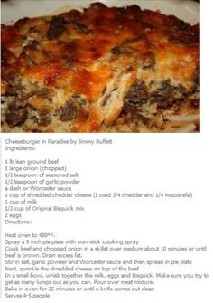 the recipe for cheeseburger parfait casserole is shown in an email form