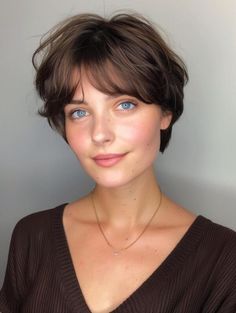 Trending Now: Short Hair with Curtain Bangs - A Stylish Look Cropped Bob With Bangs, Layered Short Haircuts For Women, Bixie 2022, Short Hair And Curtain Bangs, Long Face Short Hair, Curtain Bangs Ideas, Short Hair With Curtain Bangs, Layered Pixie Cut, Bangs Ideas