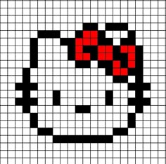 A pixel art template of Hello Kitties face. Easy Pixel Art Cute Hello Kitty, Pixel Art Pattern Easy Hello Kitty, Hello Kitty Grid Crochet, Easy Pixel Art Hello Kitty, Pixel Art Ideas Hello Kitty, Pixel Art Pattern Hello Kitty, Hello Kitty Grid Pattern, Hello Kitty Pixel Art Grid, Pixelart Hello Kitty