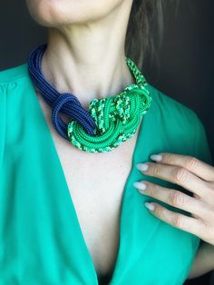 Nautical Knotted Rope Necklace, Braided Textile Cord Necklace, Aesthetic Necklace, Celtic Knot Bib Necklace, Everyday Necklace, Gift for Her, Handmade Textile Paracord Blue Red White Navy Statement Necklace, Summer Beach Jewelry, Green Blue Cord Necklace One-of-a-kind knot necklace for a special woman. ✴WOULD YOU LIKE TO HAVE A STRIKING ACCESSORY TO ELEVATE YOUR LOOK IN A SINGLE GESTURE? This accessory will add value to the casual, most neutral looks and also more elaborate compositions and allo Turquoise Rope Necklace, Cord Necklace Aesthetic, Aesthetic Necklace, Knotted Rope, Necklace Aesthetic, Summer Beach Jewelry, Necklace Everyday, Handmade Textiles, Bib Necklaces