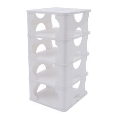 three tiered plastic storage unit with holes in the middle and bottom, on a white background