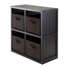 Winsome Wood Timothy 5-Pc 2x2 Storage Shelf with 4 Foldable Fabric Baskets in Black and Chocolate Gray Wallpaper Bathroom, Shelf With Baskets, Wooden Shelf Design, Cube Basket, Wainscoting Stairs, Wainscoting Bedroom, Wainscoting Bathroom, Wainscoting Styles, Cube Storage Shelves