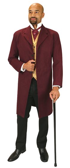 Gillespie Brushed Cotton Frock Coat Frock Coat Men, Victorian Outfits, Victorian Style Clothing, Red Frock, Cotton Frock, Steampunk Costumes, Tv Production, Cotton Frocks, Big River