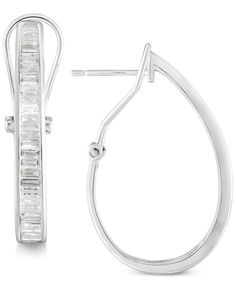 in stock Elegant White Gold Baguette Earrings, Elegant Formal Hoop Earrings With Baguette Diamonds, Elegant Baguette White Gold Earrings, Elegant Formal Baguette Diamond Hoop Earrings, Elegant Baguette Diamond Earrings For Formal Occasions, Elegant White Gold Hoop Earrings By Macy's, Macy's Elegant White Gold Hoop Earrings, Elegant Macy's White Gold Hoop Earrings, Elegant Silver Hoop Earrings With Baguette Diamonds