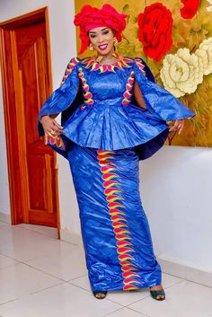 Need an exquisite African dress for your special event? You are at the right place.  We use the highest quality bazin there is and take great care in sewing and having the dress delivered.   The dresses are custom made to your measurements.  Everything is done with customer satisfaction in mind.  We suggest that you leave us your measurements to get a better fit. But if somehow you are unable to do your own measurements, then please choose a size from the chart. You can add an optional message ( Fitted Blue Agbada For Traditional Ceremonies, Gold African Dress, Bazin Dress, African Elegance, African Bazin, African Fashion Skirts, African Dresses Modern, Dress African, Elegance Style