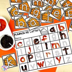 pumpkin pie letter matching game for kids