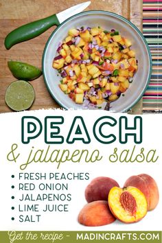 peach and jalapeno salsa recipe on a cutting board