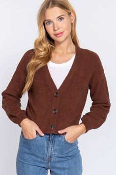 Long Slv V-neck Sweater Cardigan Wholesale T Shirts, Button Down Sweater, Thrift Fashion, Fuzzy Sweater, Moda Vintage, Fashion Tips For Women, Fashion Over 40, Cropped Cardigan, Ethical Fashion