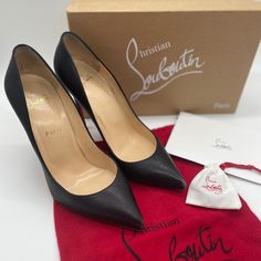 Black Kate Christian Louboutins Size 40.5 100mm Heal. Distressing On Bottom Of Heals. Spare Stiletto Caps, Dust Bag, Box Come With. Louboutin Kate, Christian Louboutin Kate, Louboutin Shoes, Christian Louboutin Shoes, Shoes Women Heels, Christian Louboutin, Shoes Heels, Dust Bag, Women Shoes