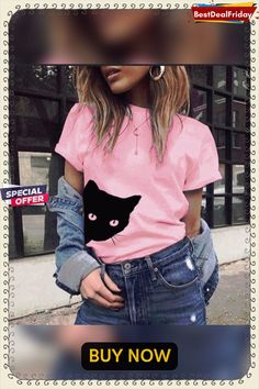 Women Casual Funny Print Cat Looking Outside Plus Size T Shirts Tops P113802 Casual Short Sleeve T-shirt With Cat Print, Casual Crew Neck Top With Cat Print, Trendy Pink Tops With Cat Print, Summer Cat Print Crew Neck T-shirt, Summer Crew Neck T-shirt With Cat Print, Trendy Pink Top With Cat Print, Spring Cat Print Crew Neck T-shirt, Casual Summer Tops With Cat Print, Casual Summer Cat Print Tops