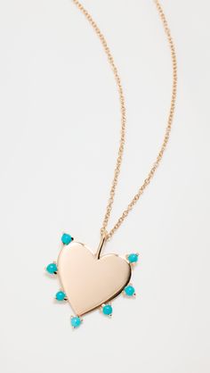 Zoe Chicco 14k Turquoise Gemstones Short Pendant Necklace | Shopbop Elegant Turquoise Necklace With Heart Charm, Turquoise Heart Charm Pendant Jewelry, 14k Gold Turquoise Pendant Jewelry, Turquoise Pendant Necklace With Heart Charm, Turquoise Heart Charm Pendant Necklace, Elegant Heart-shaped Turquoise Necklace, Turquoise Heart Pendant Necklace With Gemstone, White Necklaces, Necklaces Heart