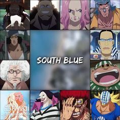 many different anime characters with the words south blue above them and an image of their faces