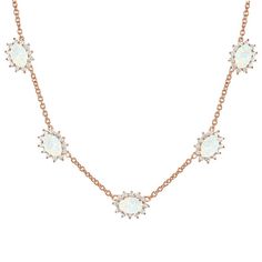 Feel elegantly beautiful as you wear this lab-created opal and white sapphire necklace. Feel elegantly beautiful as you wear this lab-created opal and white sapphire necklace. Nickel free Metal: sterling silver Chain length: 15 in. Packaging: boxed Plating: 14k rose gold flash plated Finish: polished Chain type: cableSTONE DETAILS Stone type: lab-created opal, lab-created white sapphire Total weight: 1 3/8 ct. Shape: oval, round Setting: prong Gemstones may have been treated to enhance their app White Sapphire Necklace, Rose Tone, Opal White, Sapphire Necklace, Pink Tone, White Sapphire, Sterling Silver Chain, Chain Length, Sterling Silver Chains