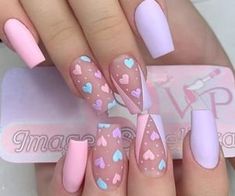 Nails Heart, Unghie Nail Art, Nail Designs Valentines, Acrylic Coffin, Nails For Kids, Blue Nail, Pastel Nails