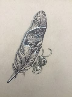 a drawing of a bird with a feather on it's back