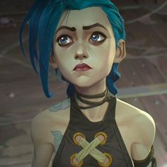 an animated character with blue hair and piercings