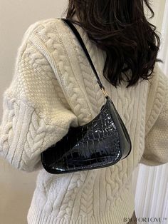 BagForLove - Compact Crocodile-Embossed Patent Leather Hobo Bag â Artificial Leather Hobo Bag Patterns, Embossed Bag, Trendy Shoulder Bag, Word Wrap, Leather Hobo Bag, Artificial Leather, Bird In Bag, Leather Hobo, Hobo Bag