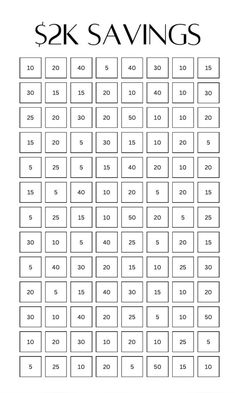 a printable worksheet with the words $ 2k savings and two rows of numbers