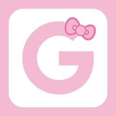 a pink and white square with a bow on it's head in front of the letter g