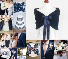 a collage of photos with blue and white wedding colors