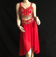 Ballet Dress - Elegant ballet dress for  "La Bayadera" Red Sequined Dress With Traditional Drape, Bollywood Style Red Festival Dress, Fitted Traditional Dance Dress, Red Embellished Festival Dresses, Red Embellished Dresses For Festivals, Fitted Red Hand Embellished Dress, Red Bollywood Dress With Gold Embroidery, Beads Tassels, Dancers Body