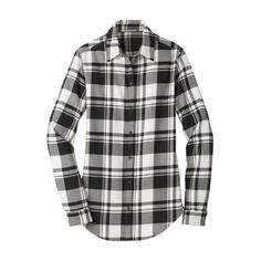 Our flannel shirt takes laid-back looks to the next level. Ultra soft and just the right weight, it makes a statement with a classic plaid pattern and casual comfort. 4.4-ounce, 60/40 cotton/poly flannel. Lightly brushed for softness. Longer tunic length. Open collar. Black buttons. Bias-cut back yoke. Back box pleat. Roll sleeves with button tabs. Custom Port Authority Ladies Plaid Flannel Tunic Shirt in White Size Small | Cotton/Polyester | Apparel Flannel Tunic, Roll Sleeves, Black Flannel, Womens Flannel Shirt, Flannel Women, Port Authority, Long Tunic, Plaid Flannel Shirt, Tunic Shirt