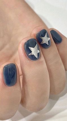 French Manicure Long Nails, Nails With Stars, Rainbow Nails Design, Uñas Aesthetic, Dark Blue Nails, Grunge Nails, Nail Art Inspo, Rainbow Nails