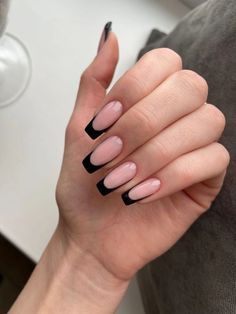 Black French Square Nails, Black Square Nails Long, Pink And Black French Tips, Short Square Black French Tip, Square Black French Tip Nails, Nail Inspo Coffin Medium, Black French Tip Nails Square, Nail Painting Tips, Black And Nude Nails