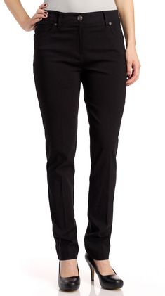 Millenium Full Length PantsDetails: Straight leg Slim fit 31 inch inseam Zipper and button closure Belt loops 5 pocket design Zac & Rachel style# np81hslk8 Hourglass Fashion, Fabric Pants, Full Length Pants, Black Chinos, Pants Details, Travel Office, Slim Leg Pants, Slim Leg, Work Travel