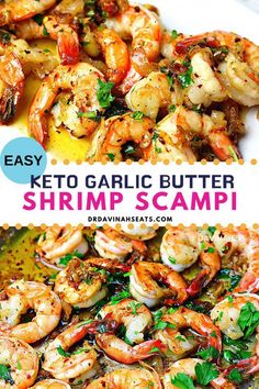 keto garlic butter shrimp scampp recipe on a white plate