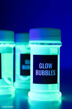 glow in the dark jars with labels on them