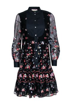 Current Boutique-Tory Burch - Black Embroidered Floral Long Sleeve Dress Sz XS Sheer Spring Daywear Dress, Spring Sheer Dresses For Daywear, Long Sleeve Dresses With Overlay For Summer, Sheer Spring Dresses For Daywear, Sheer Dresses For Spring Daywear, Sheer Dresses For Daywear In Spring Season, Embroidered Day Dresses For Fall, Embroidered Daywear Dresses For Fall, Embroidered Dresses For Daywear In Fall