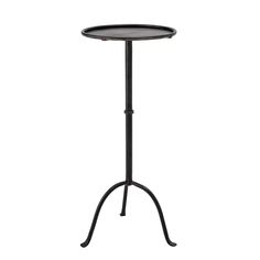 a black table with a metal stand on it