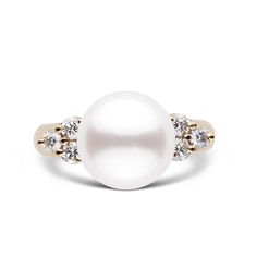 a white pearl and diamond ring