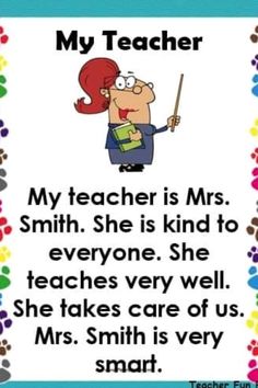 a teacher saying to her students that he is very smart and happy with his name